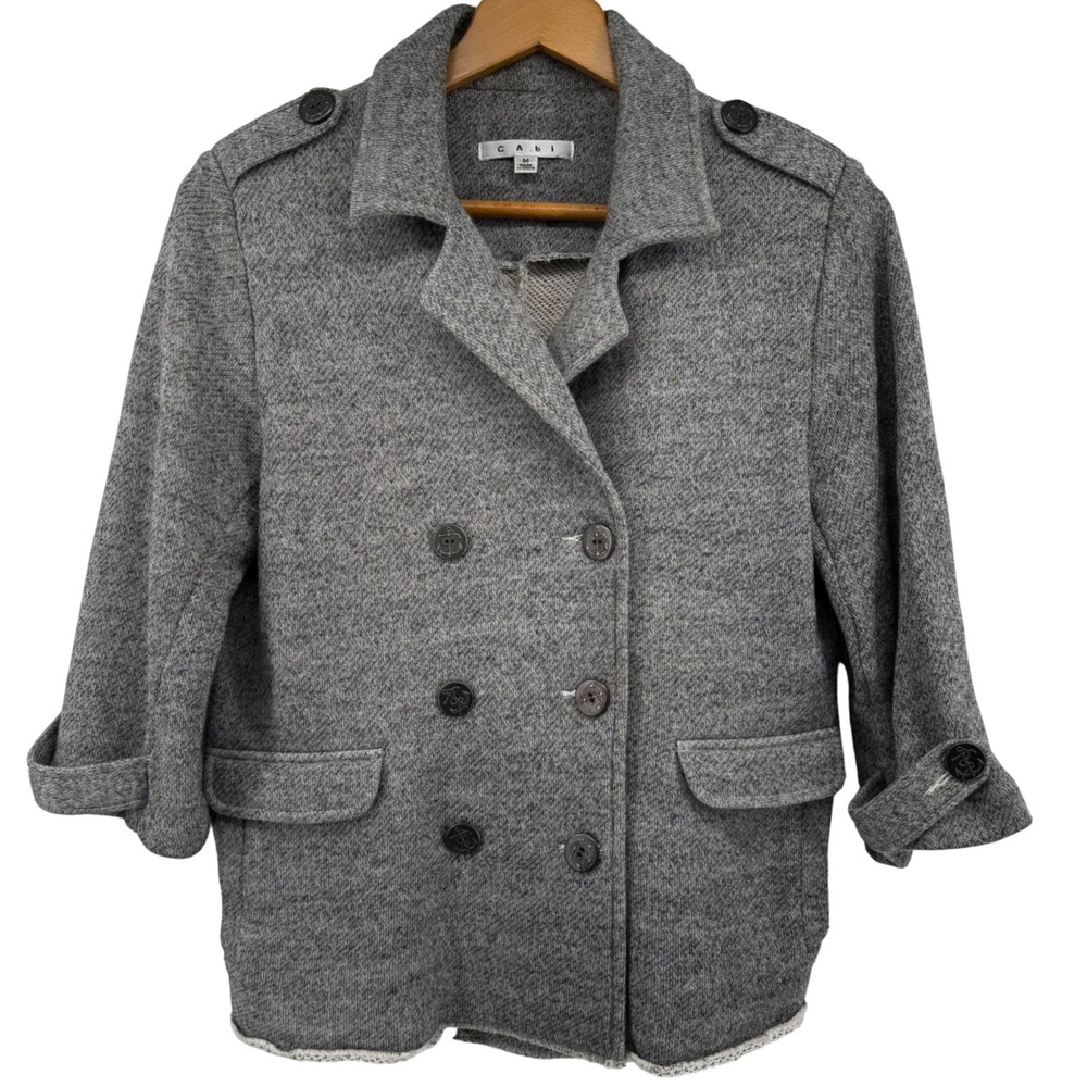 Cabi Grey Knit Double Breasted Nautical Blazer Jacket Anchor Button Style Size M
